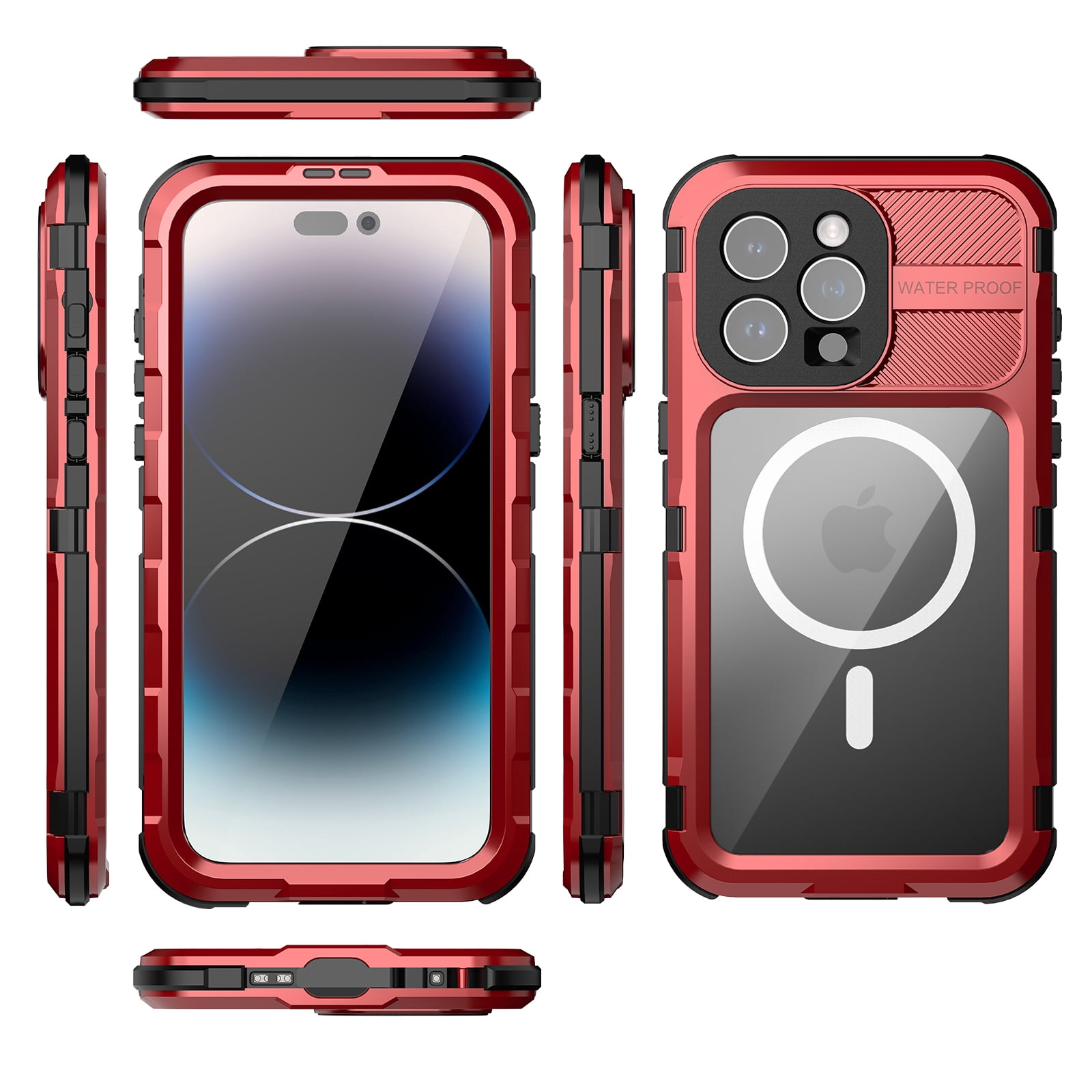Allytech IP68 Waterproof Case with Screen Protector for iPhone 15 Pro Max, [Aluminum Alloy+PC+Silicone] Rugged Dustproof Shockproof Heavy Duty Protection Case Compatible with MagSafe - Red