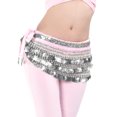 thumbnail image 2 of BellyLady Belly Dance Hip Scarf, Multi-Row Silver Coin Dance Skirt, Gift Idea-Pink, 2 of 3