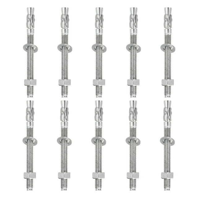 Uxcell 10 Pcs Ancrages en Coin, 1/2 Pouces x 5-1/2 Pouces Ancrages en Acier Inoxydable pour Béton, Fixation Standard Robuste pour Support Mural en Ciment (Inclut Rondelles Écrous, Ton Argent)