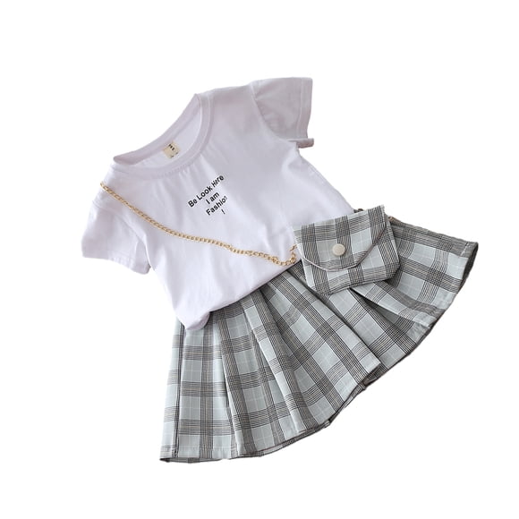 Sonducket Camiseta de manga corta de verano para niña, conjunto de con cintura elástica, fiesta de viaje, banquete, evento, niños, Tops, conjuntos de ropa Gris 100cm