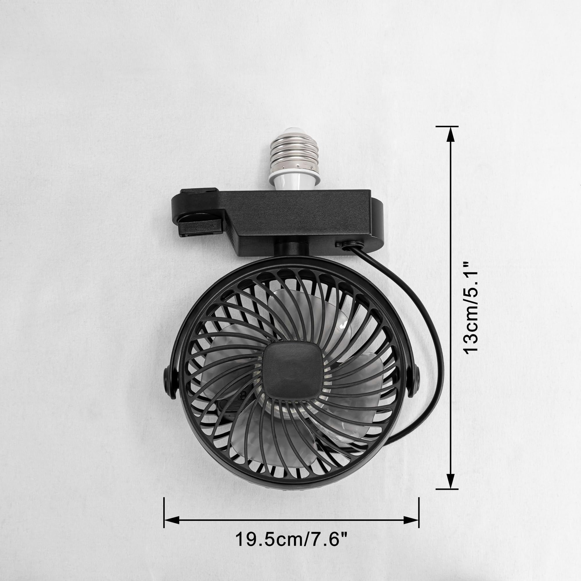 KAYYELAMP Set Of Three Black Mini Fan With E26 Base Adjustable Angle Simple Vintage Design For Kitchen Home Plant Shelf