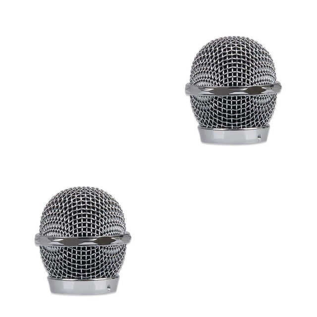 Youkk Métal Microphone Maille Tête Portable Réutilisable Lavable Protection Brillant Universel KTV Concert Micro Têtes Accessoires Argent 2Set