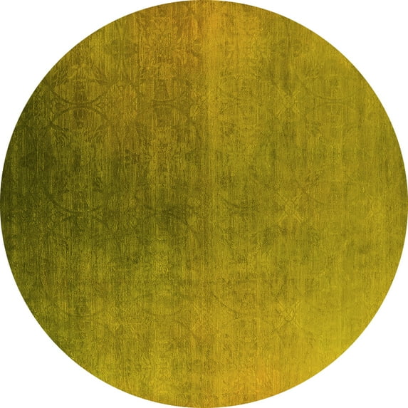 Ahgly Company Machine Washable Indoor Round Oriental Yellow Industrial Area Rugs, 7' Round