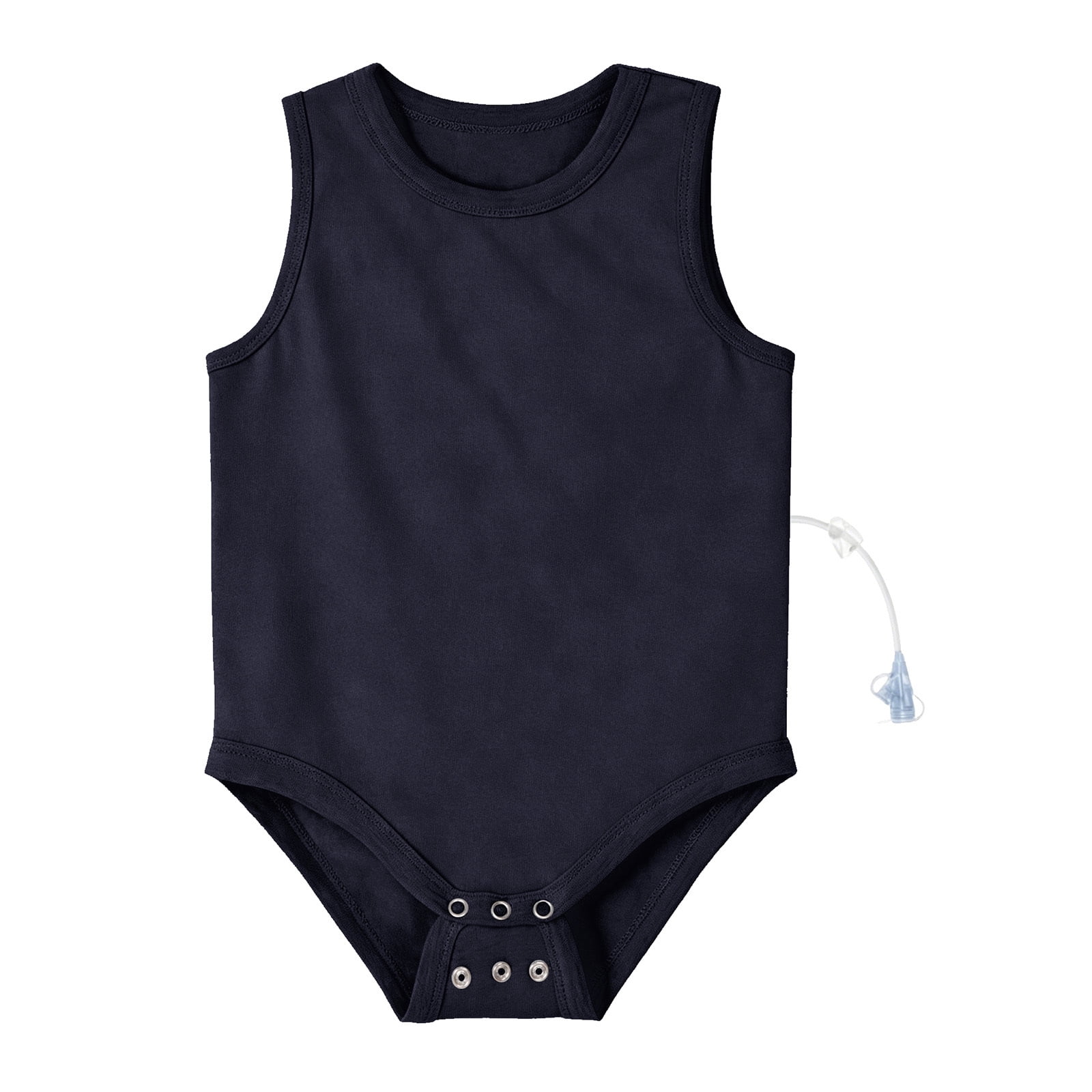 vastwit Baby Boys Girls Adaptive G-tube Feeding Bodysuit Sleeveless Tank Top One Piece Romper with Tube Access Navy Blue 18-24M