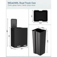 thumbnail image 3 of Arlopu 16 Gal (60 L) Dual Kitchen Trash Can Rectangular Recycling Bin Stainless Steel, Soft Close Lid, 2 Built-in Box for Odor Control, 3 of 10