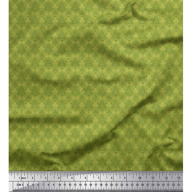 Soimoi Green Moss Georgette Fabric Dot & Ribbon Ethnic Printed Craft Fabric by the Yard 42 Inch Wide