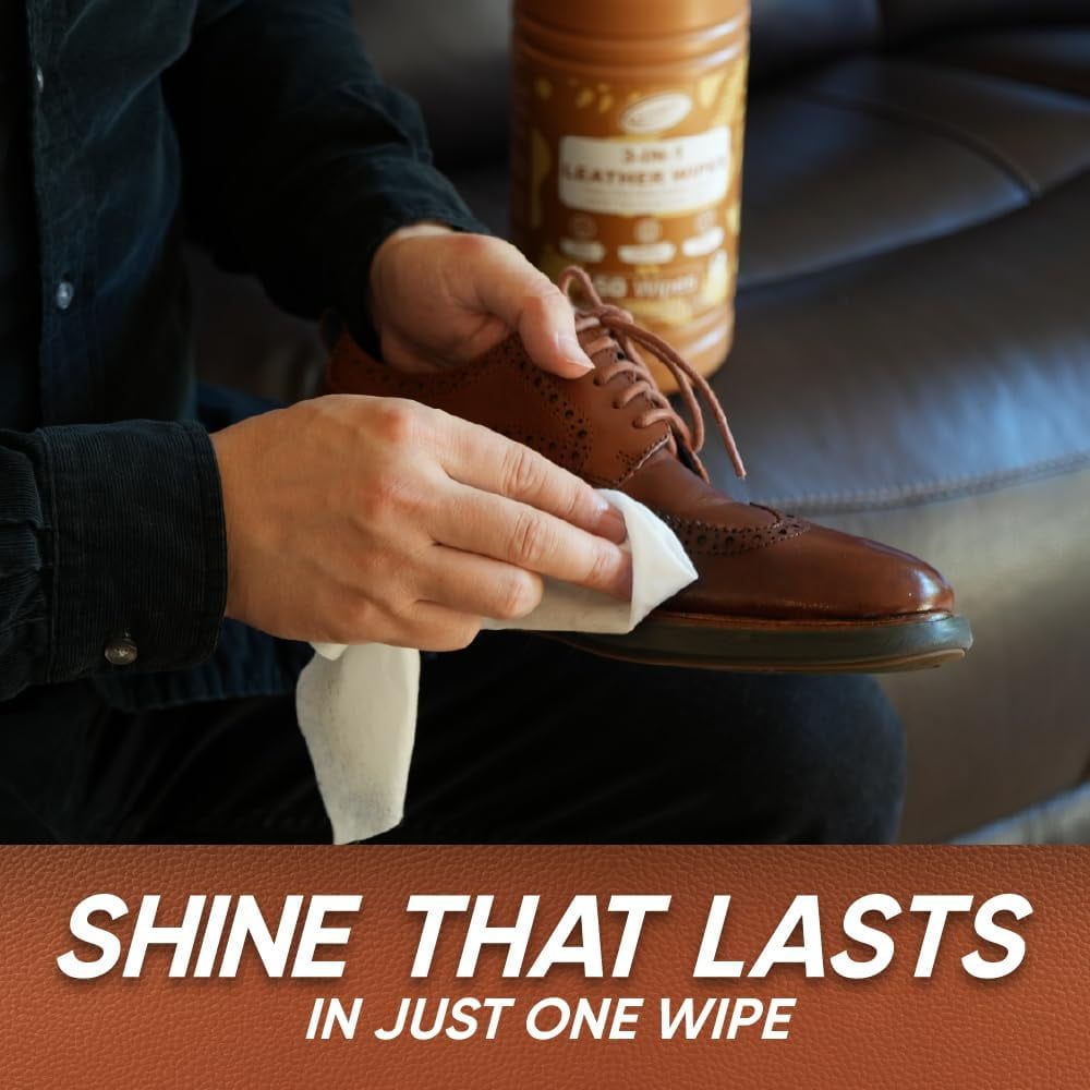 Air Jungles 3in1 Leather Wipes 50 Count (Pack of 2), Extra Large 8 x 10 inch, Clean Condition Protection for Car Interior, Furniture, Couch, Boots, Bags, Formulated with Wax and Silicon