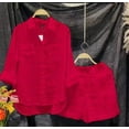 thumbnail image 3 of Conjunto de camisa de manga larga y pantalones cortos para mujer, ropa informal de lino y algodón, Color liso, verano, 2 piezas, 3 of 5
