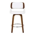 thumbnail image 2 of Tabouret de Comptoir, 26 po, avec Siège Pivotant Milieu du Siècle Moderne en Similicuir et Bois - Blanc et Noyer, 2 of 7