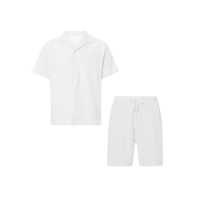Sunloudy Conjunto de traje de 2 piezas para hombre, camisa de manga corta con cuello vuelto de color sólido + pantalones cortos para el verano Sunloudy S/M/L/XL/XXL
