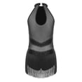 thumbnail image 4 of iiniim Women Rhinestone Fringe Leotard Figure Skating Performance Costume Halter Backless Bodysuit Black M, 4 of 5
