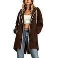 thumbnail image 2 of Zylanna Women's Long Full Zip Hoodie Sweatshirts, Oversized Adjustable Drawstring Soft & Stretchy with Pockets Casual Winter Coat Jacket Cardigan for Outerwear Brown, 2 of 9