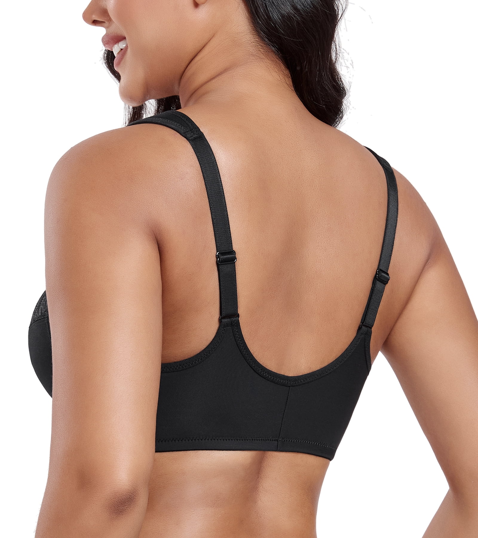 Exerin Women's Plus Size Front Closure U-Back Underwire Wide Strap Everyday Bra(Black,38G)