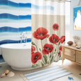 thumbnail image 5 of No Hook Shower Curtain, Red Poppy Shower Curtains for Bathroom with See Through Top Window, Spring Summer Farmhouse Flowers Rustic Burlap Waterproof & Washable Bath Curtain Narrow 54"x78", 5 of 9