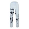 thumbnail image 3 of XIAONU Men's Olive Green Skull Print Jogger Pants Elastic Waist Drawstring Casual Trousers Gothic Graphic Daily Pant, 3 of 8