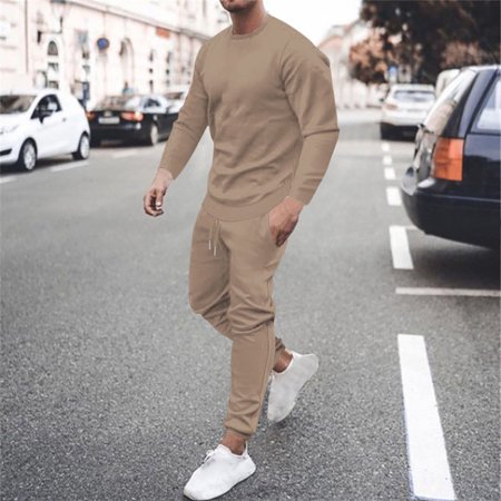 guisaled Men s Casual Tracksuit Athletic Fashion Solid Sweatsuits Long Sleeve Crew Neck 2 Piece Outfit Running Jogging Sport Suit Sets