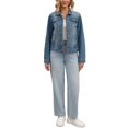 thumbnail image 2 of CHAQUETA DE JEAN PARA MUJER INSPIRADA CHIC, CON CUELLO CAÍDO, MANGAS LARGAS, LAVADA, CON BOTONES, CASUAL, DENIM, L GRIS AZUL, 2 of 6