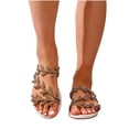 thumbnail image 4 of CQONEPT Women's Flat Sandals Summer Rhinestones Wedding Shoes Peep Toe Strap Slippers PU Leather Dressy Slip On Slides Khaki 42, 4 of 6