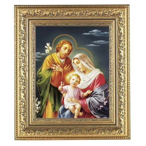 Holy Family Picture Framed Wall Art Decor Large, Gold-Leaf Acanthus-Leaf Carvings Ornate Frame