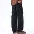 thumbnail image 4 of Qgtaibl Mens Baggy Black Pants Drawstring Elastic Waist Wide Leg Pant Streetwear Trendy Cargo Pockets Outdoor Hiking Pant S, 4 of 9