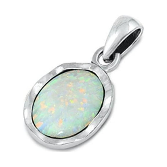 Sterling Silver White Simulated Opal Pendant Vintage High Polish Charm 925 New Jewelry Female Unisex