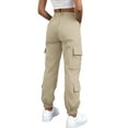 thumbnail image 4 of Endives Cargo Pants For Women Baggy Wide Leg Pant High Waisted Joggers Athletic Trousers Cuffed Pants With Pockets Beige, 4 of 7