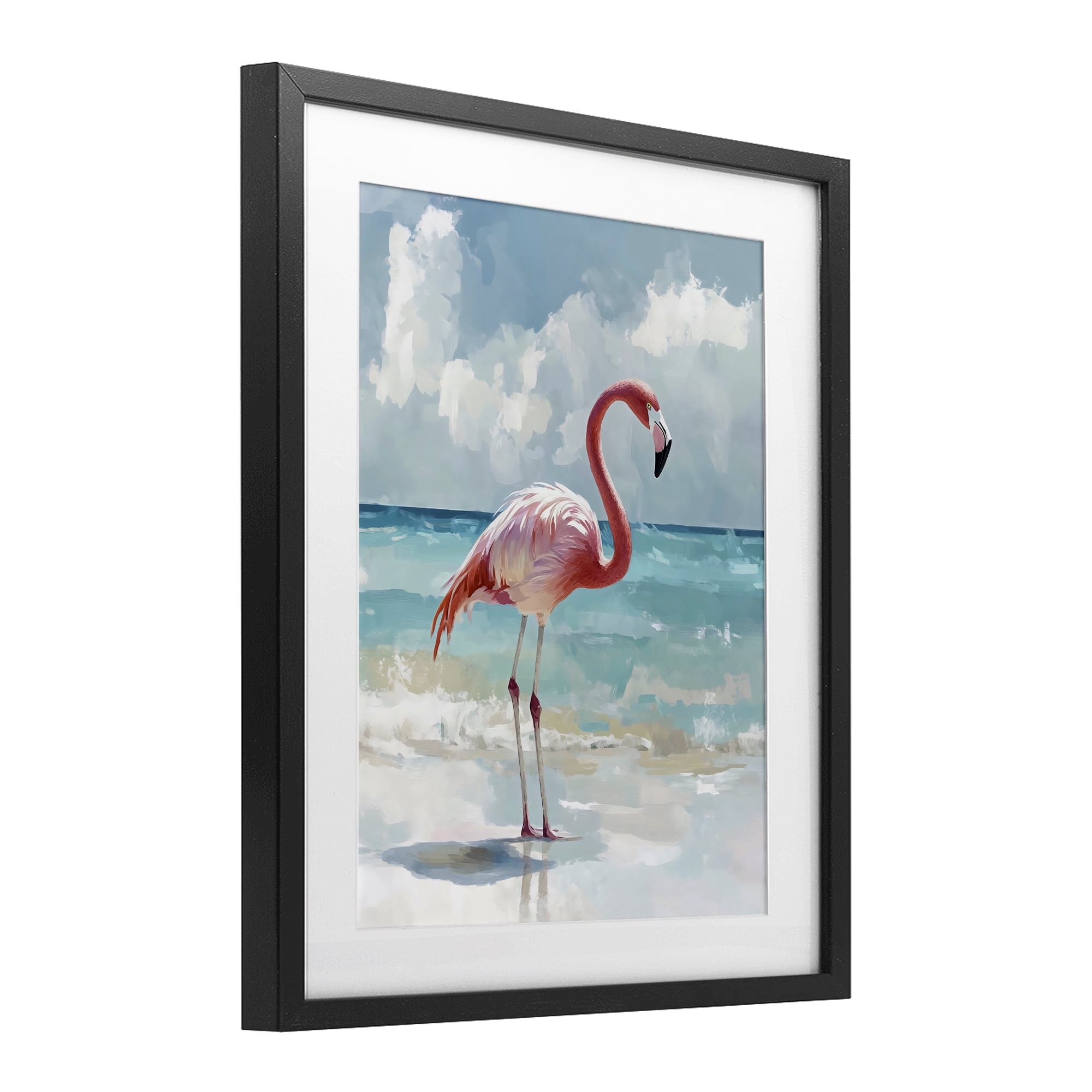 Stupell Industries Flamingo At Shore Black Framed Print Under Glass, design by The Prints Vibe