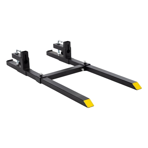 EDX 60" Clamp On Pallet Forks, Heavy Duty 4000lbs Quick Attach, Adjustable Stabilizer Bar for Tractor Attachments, Skid Steer & Loader Bucket