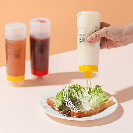 

Yesbay 300ML Seasoning Bottle Leak Proof Dust-proof with Lid 4-hole Ketchup Mayonnaise Squeeze Bottle for Dining Room