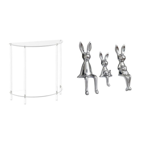 Mesita de noche de acrílico,Mesa auxiliar de acrílico transparente Mesa auxiliar transparente en capas,Escultura de figura,Estatua sentada Figura Escultura Adorno,Estatuas de conejos en