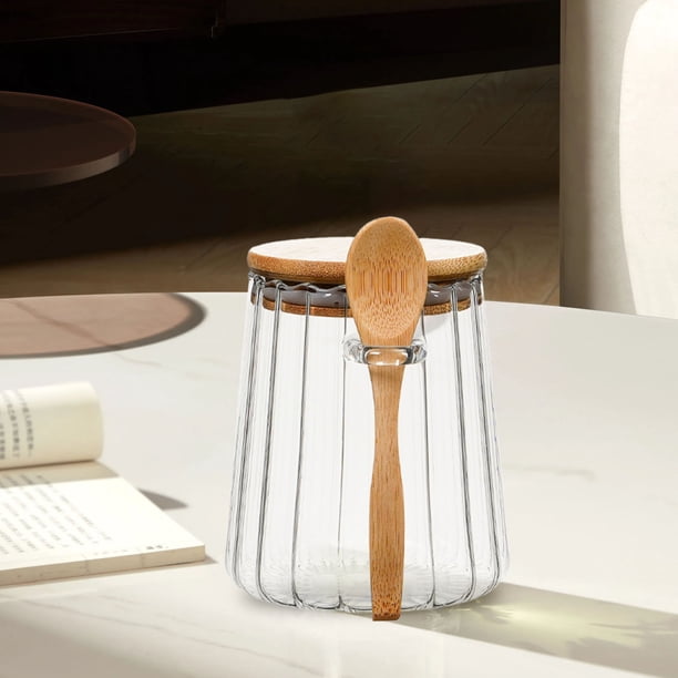 Tarro de Vidrio para Guardar Té con Cuchara | Recipiente Hermético para Hojas de Té, Especias y Hierbas | Recipiente de Vidrio Transparente para Cocina con Tapa | Juego de 1 Pieza