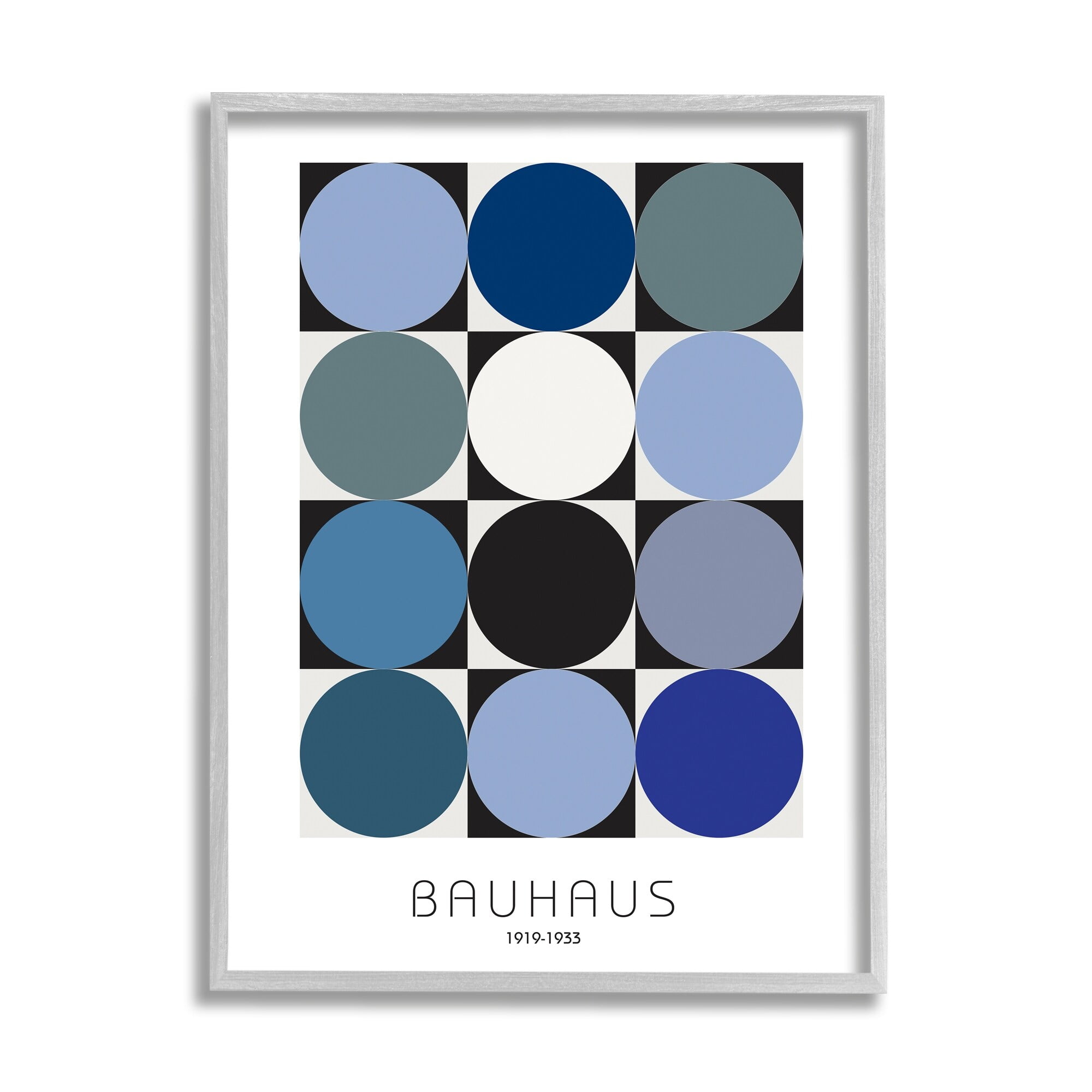 Stupell Industries Bauhaus Geometrical Circle Square Abstract Composition Blue Black Graphic Art Gray Framed Art Print Wall Art, 11x14, by Design Fabrikken