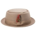 thumbnail image 2 of Montique Men's Camel Stingy Brim Teardrop Dent Pork Pie Wool Felt Hat with Feather H45, 2 of 4