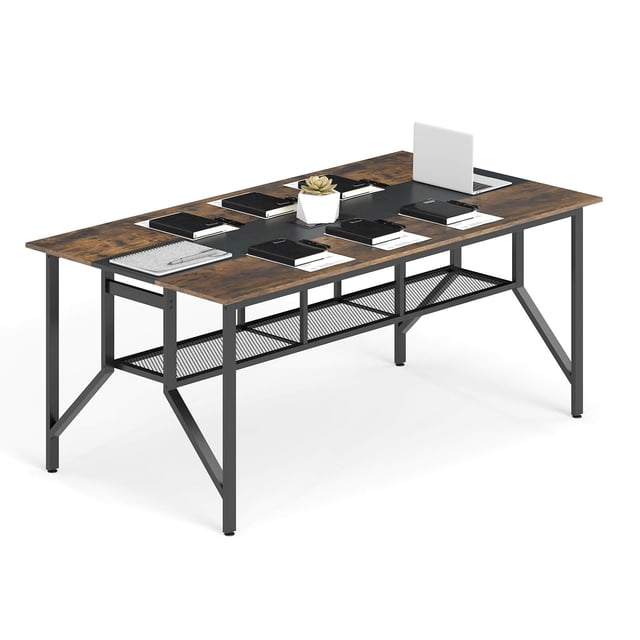 Costway 1 PCS Table de Conférence 6 Pi avec Passe-Câbles et Tablette de Rangement pour Salle de Réunion Bureau