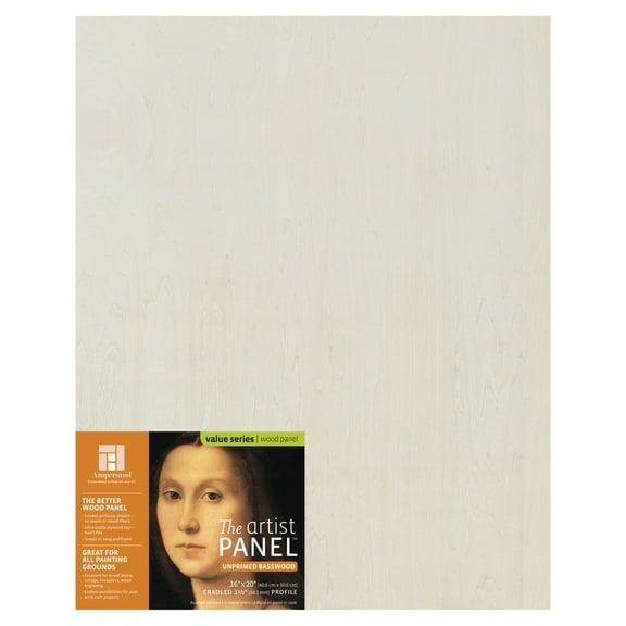 Ampersand Art Artist Panel, Unprimed Basswood, Cradled, 1-1/2" Profile, 16" x 20"