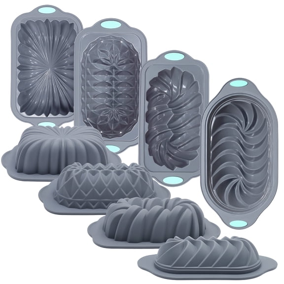 To encounter 4 Piece Silicone Loaf Pan for Baking, Non-Stick Kitchen Oven Bread Pan, Perfect for Banana Bread, Sandwich, Pound Cake and Meatloaf, 6 Cups, Grey