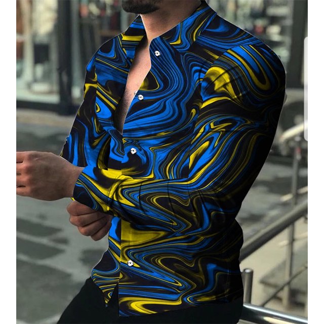 Camisa tipo cárdigan de cuello polo de manga larga con estampado clásico de verano para hombre, ropa creativa de alta calidad para hombre