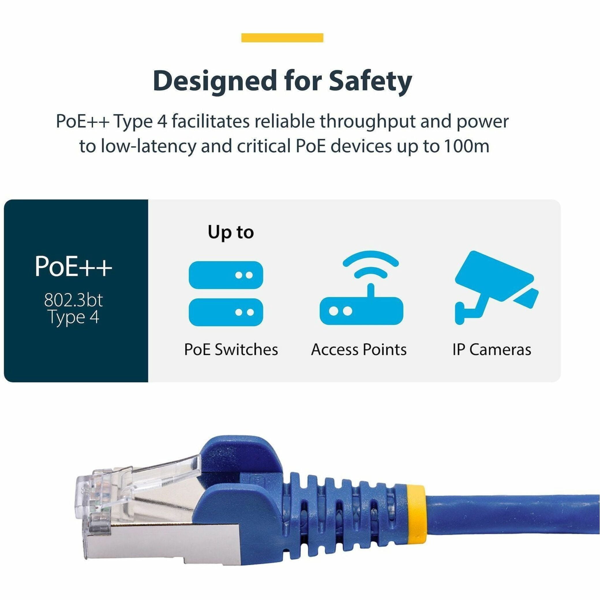 StarTech 3ft Blue CAT8 Ethernet Cable Snagless RJ45 25G/40G 2000MHz 100W PoE S/FTP 26AWG Pure Bare Copper LSZH Network Patch Cord