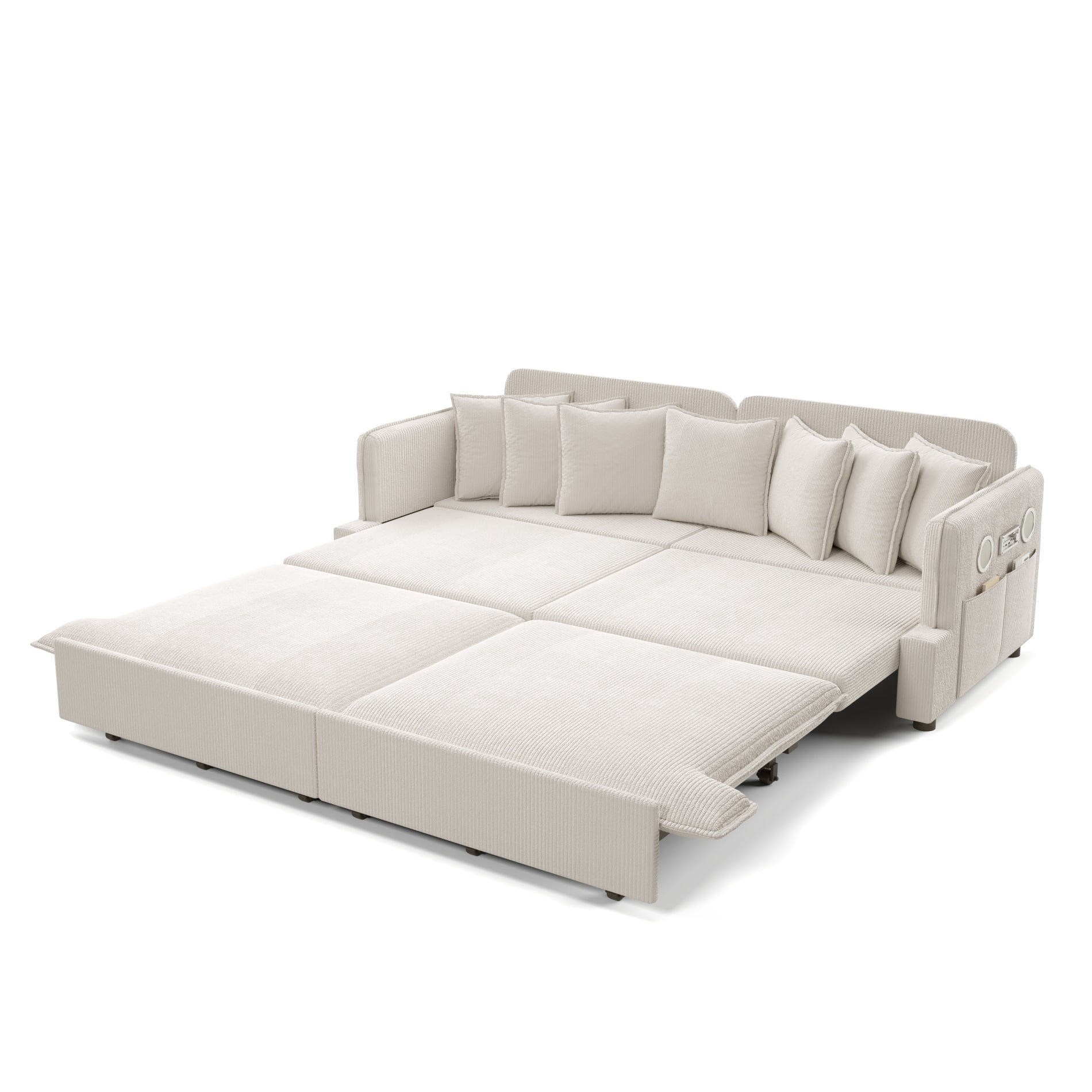 Alvantor 3 in 1 Convertible Sleeper Sofa Bed, 82" W Pull Out Sofa Bed with Bluetooth Speakers, USB Ports for living room, Apartment, Beige