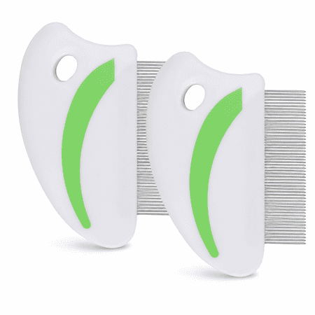 2 Pack Pet Grooming Comb Set, Stainless Steel Flea and Lice Combs with Rounded Teeth for Dogs and Cats
