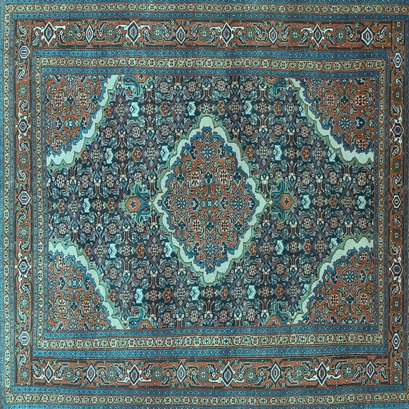 Ahgly Company Indoor Square Medallion Light Blue Traditional Area Rugs, 6' Square
