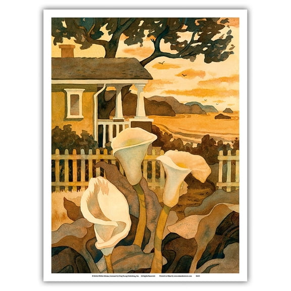 Craftsman Cottage By the Sea - Calla Lilies - From an Original Watercolor Painting by Robin Wethe Altman - Master Art Print (Unframed) 9in x 12in