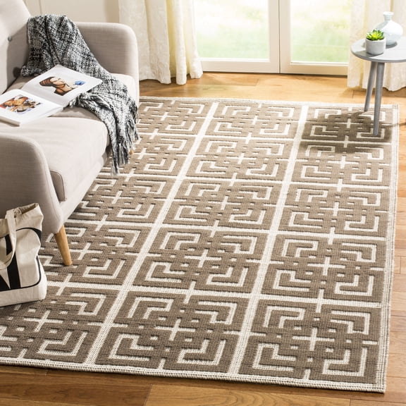 SAFAVIEH Martha Stewart Vermont Geometric Squares Wool Area Rug, Ivory/Brown, 8' x 10'