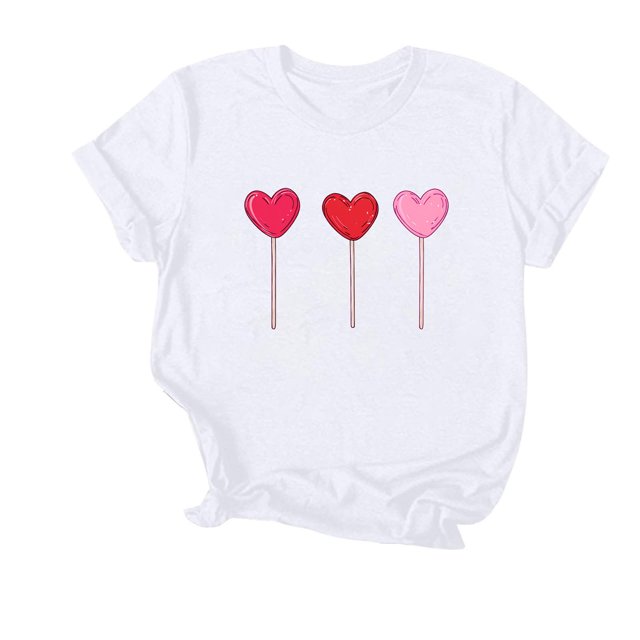 Soki T-Shirt Graphique Cœur d'Amour pour Femmes, Col Rond, Manches Courtes
