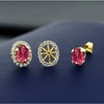 thumbnail image 3 of Gem Stone King 18K Yellow Gold Plated Silver Oval Pink Tourmaline Removable Jacket Stud Earrings for Women (1.70 Cttw, Oval 7X5MM), 3 of 3
