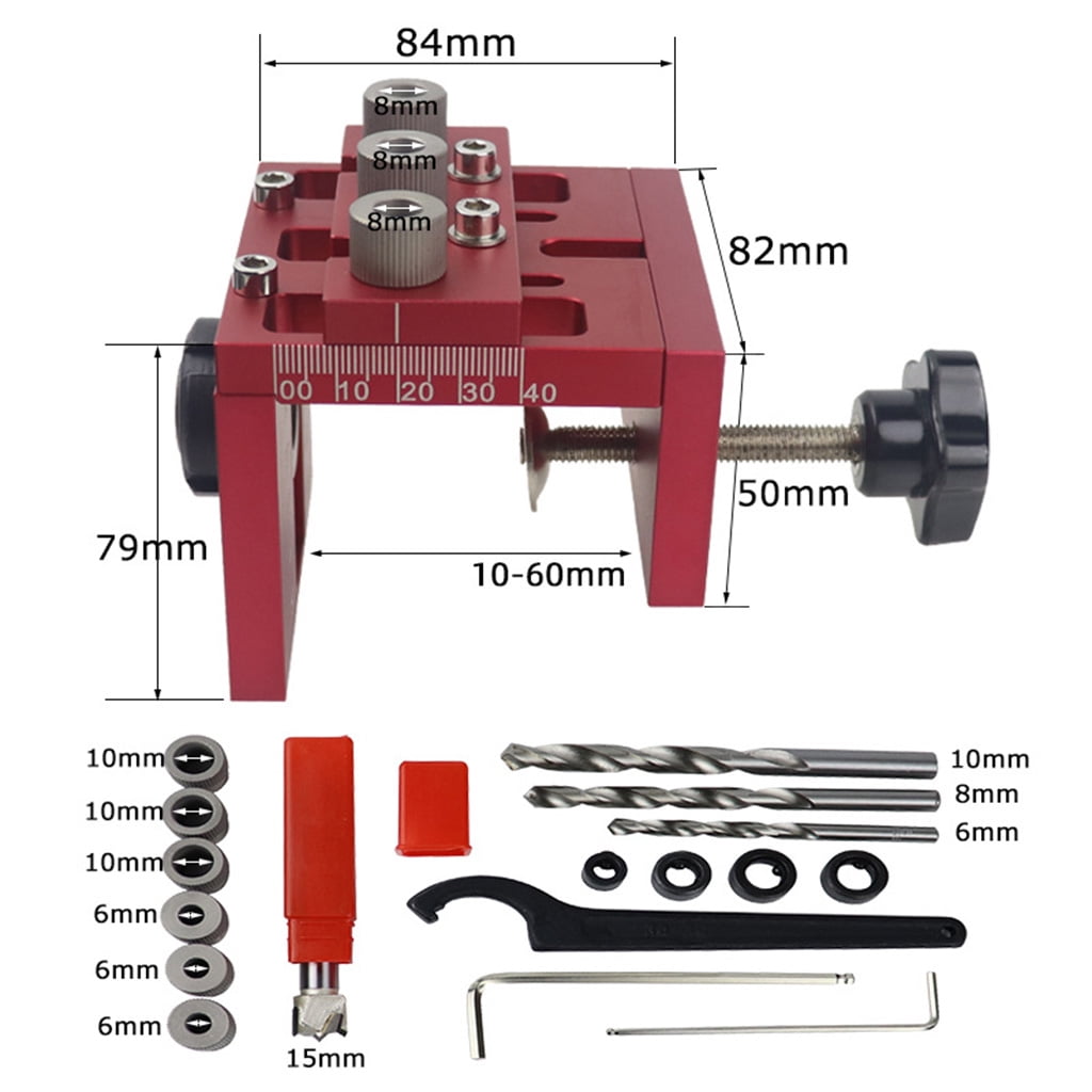 3-in-1 Punching Locator Wood Doweling Jig Hole Drilling Guide Hole Puncher Positioning Clamping Range 0-60mm 2.36inches