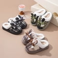 thumbnail image 2 of Fengactive Womens Plaid Bunny Ear Slippers Bow Lace Decor Warm Winter Indoor House Slippers, 2 of 8