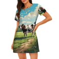 thumbnail image 4 of Salouo Prairie Pasture Cow Print Short Sleeve Sleepshirt for Womens Comfy Nightgown Scoopneck Cute Nightdress Ruffle -Large, 4 of 7