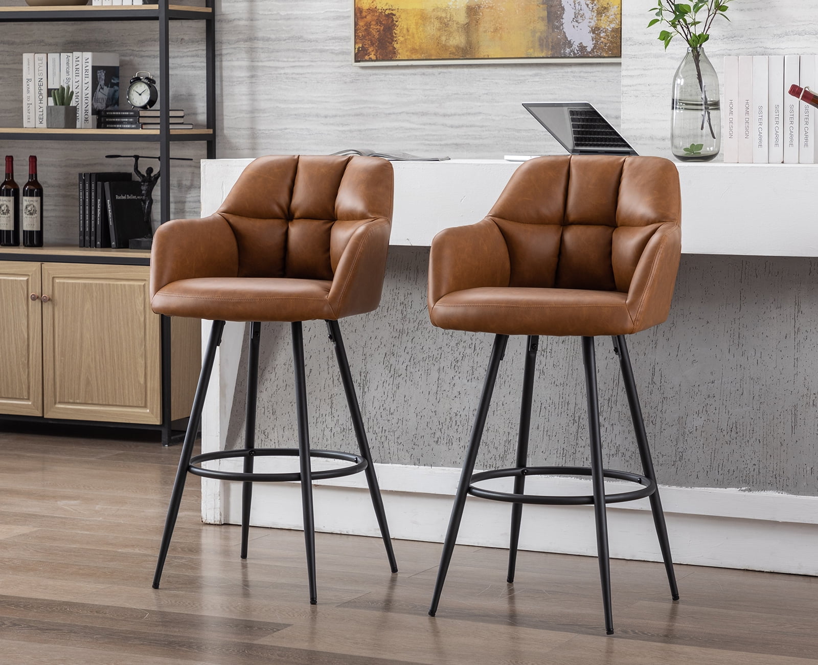 Guyou Modern 30"Counter Height Stool Set of 2, Faux Leather Upholstered