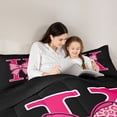 thumbnail image 4 of spefrowx Pink Leopard Print Bow Monogram Twin Bedding for Teens, Black Letter K Print Bedding Comforter Set, Black Reversible, 7 Pieces, 4 of 6